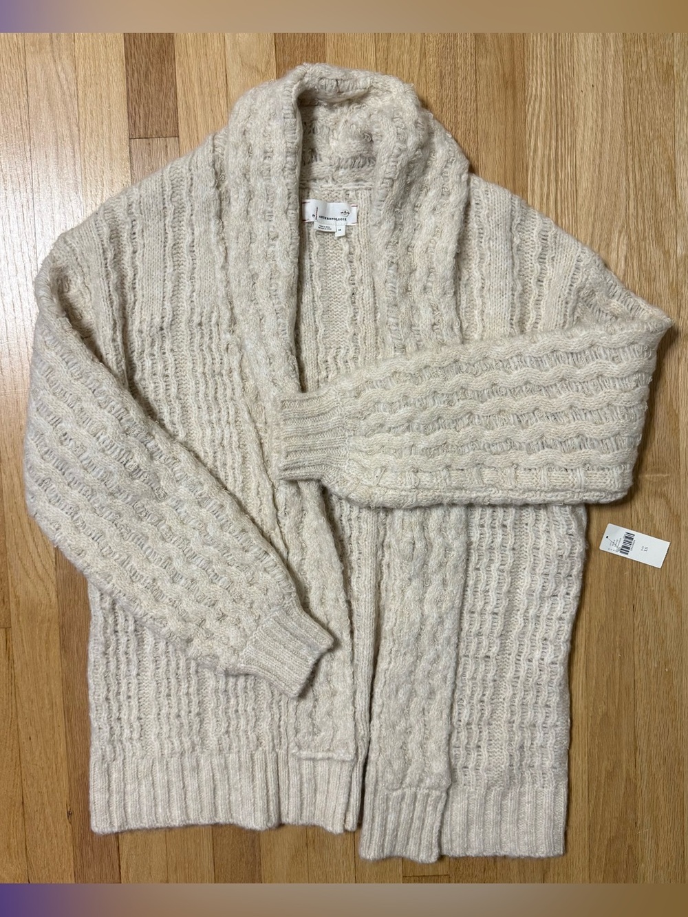 Anthropologie Rashida Cardigan Sweater Women's XS White Ivory Chunky Open Front